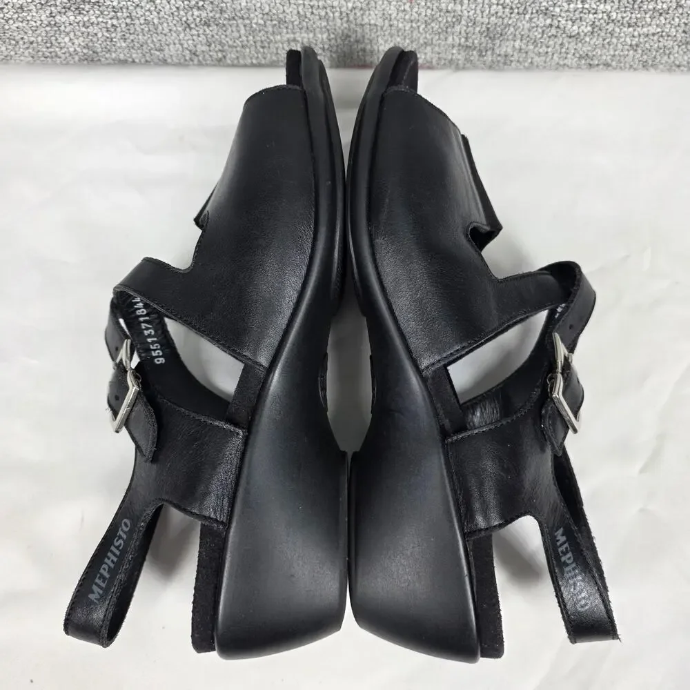 MEPHISTO WOMEN’S BLACK LEATHER COMFORT SANDALS – SIZE EU 39 (US 8–8.5)